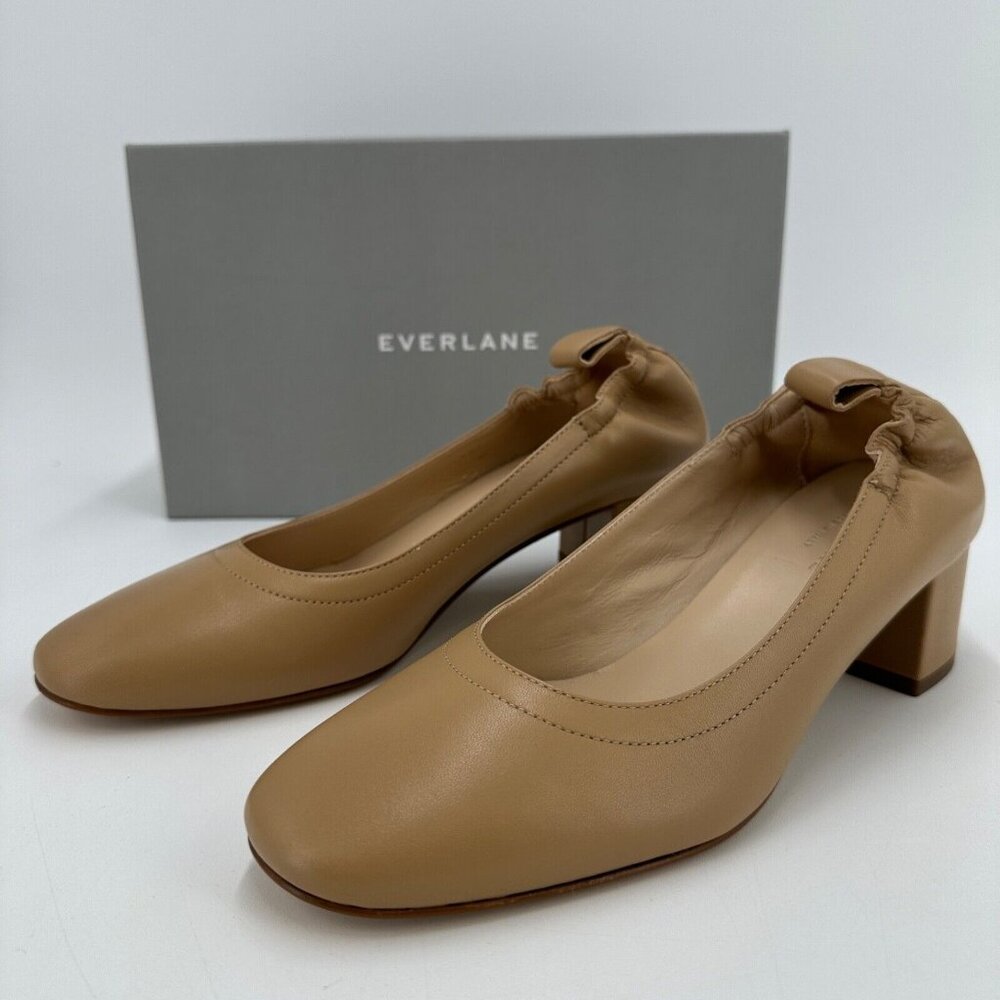 Everlane Italian Leather Day Heel Light Taupe 6.5 Women's Elastic Back Comfort
